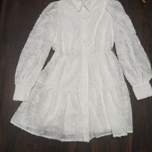 Elegant White Long Sleeve Lace Dress - Picture 2 of 8